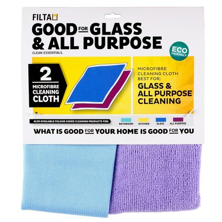 Filta Microfibre Cloth Multipack - Glass & All Purpose PURPLE/AQUA 2 Pack - Filta