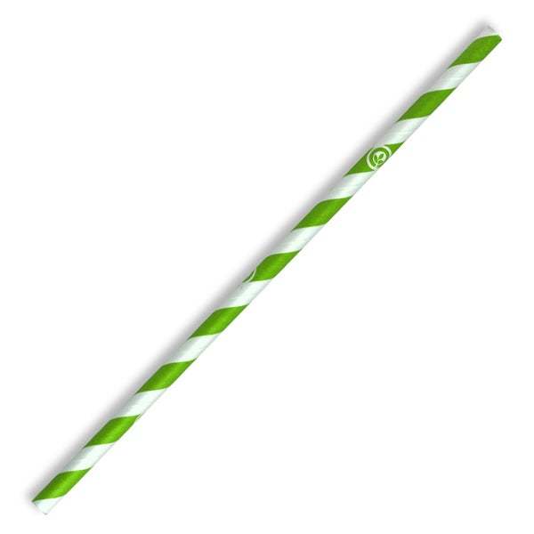 Straws Paper Regular BioStraw Green Stripe - 6mm - Pack of 250 - BioPak