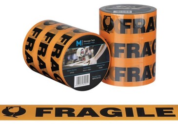Message Tape Fragile - Orange/Black, 48mm x 100m x 50mu - Matthews