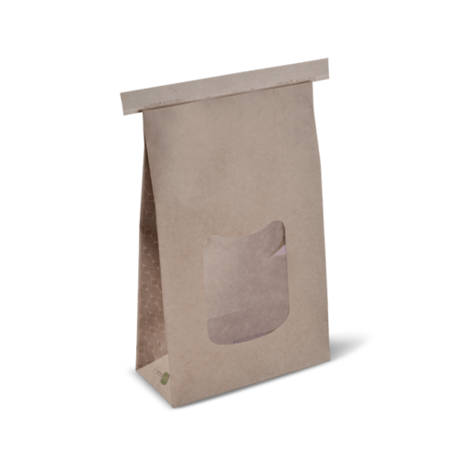 Large Window Tin-Tie Bag I Am Eco' Brown 242 x 155 x 70 - Detpak