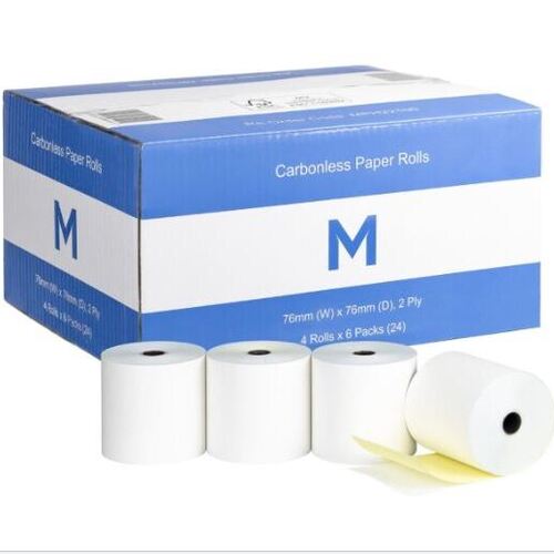 NCR Carbonless Paper Roll - White/Yellow, 76mm x 76mm, 2 Ply, FSC® Mix (24)