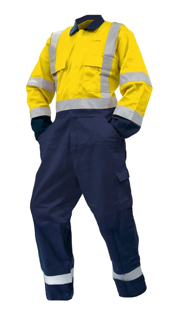 Overall Ls, 300Gsm Cotton, Yellow/Navy Dn -Size 13