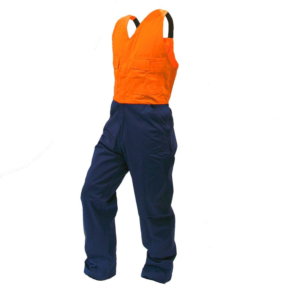 Overall Action Bib, Poly/Cotton, Orange/Navy-Size 16