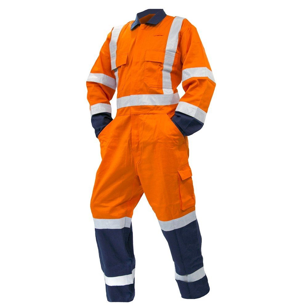 Overall Ls,240Gsm Poly/Cotton, Orange/Navy Ttmc-W-Size 12