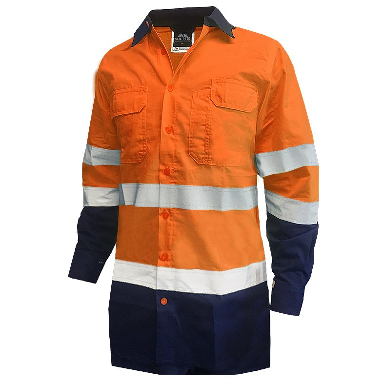 150Gsm Cotton Ripstop Shirt, Ls, Orange Blue, Dn-Size 3Xl