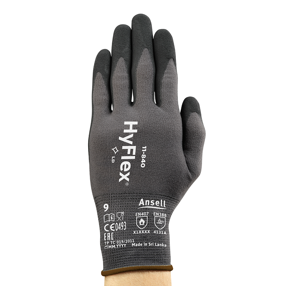 Ansell HyFlex 11-840 Foam Nitrile-Coated General Purpose Gloves – Improved Durability, Grip, and Abrasion Protection - 3XL