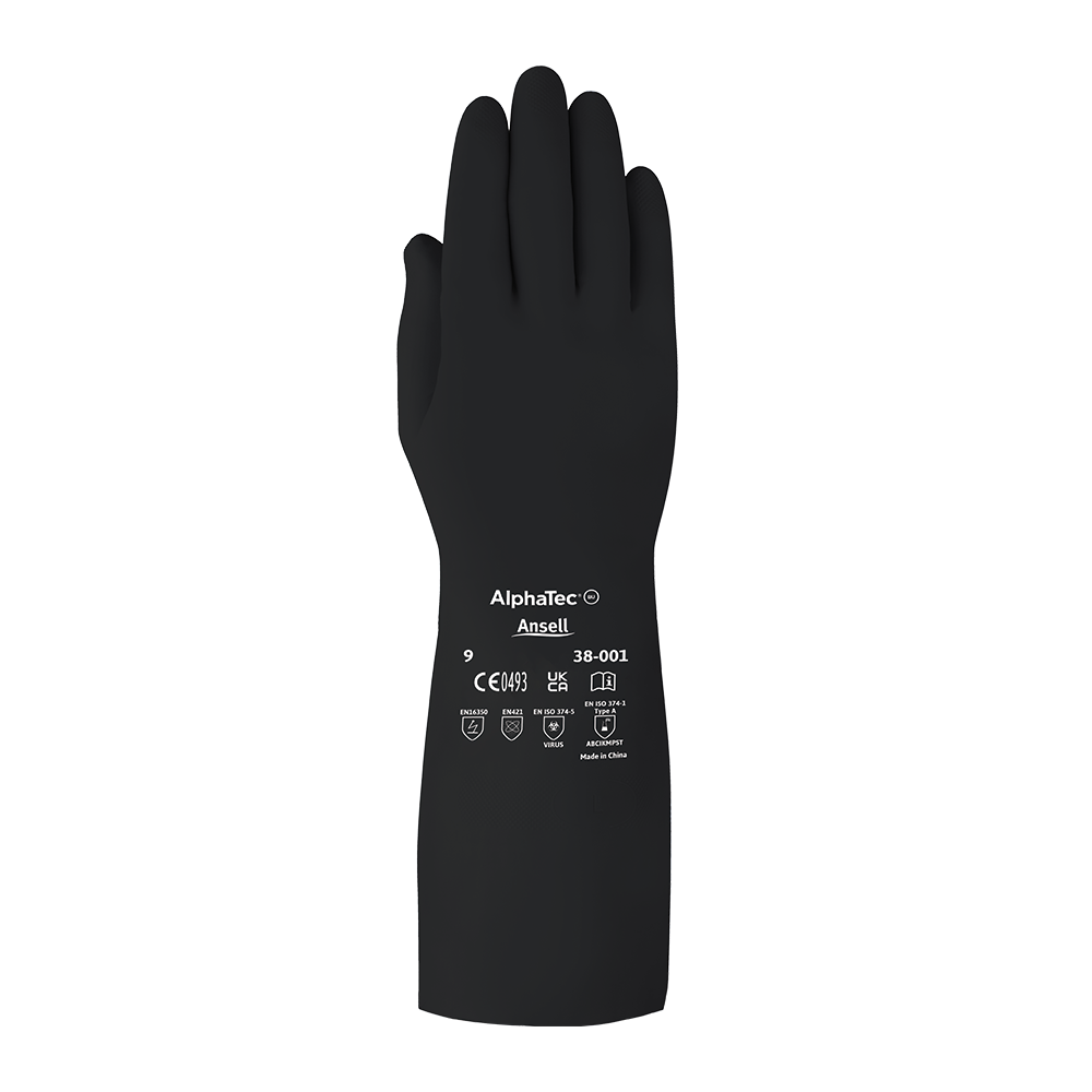 Ansell AlphaTec 38-001 Butyl Chemical Gloves – High Comfort and Chemical Protection - L
