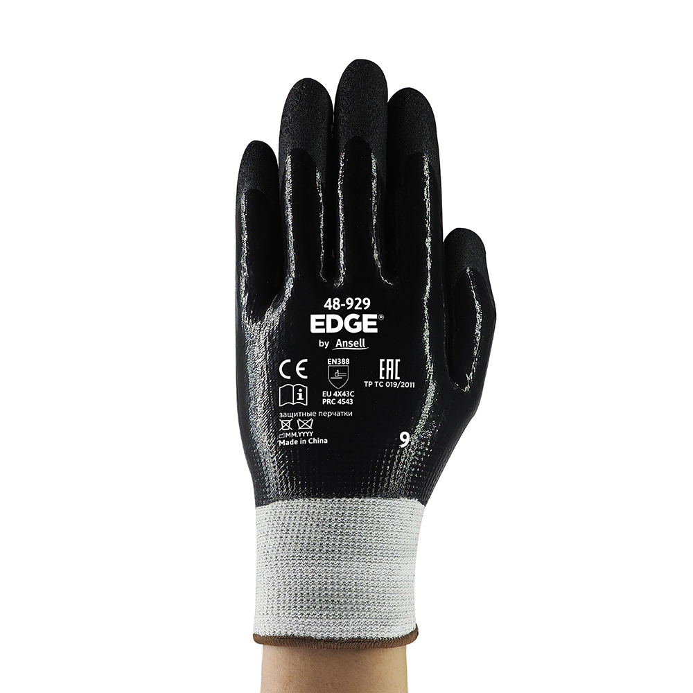 Ansell Edge 48-929 Nitrile-Coated Cut Resistant Gloves – Durable Coating and Grip for Oily Environments - L