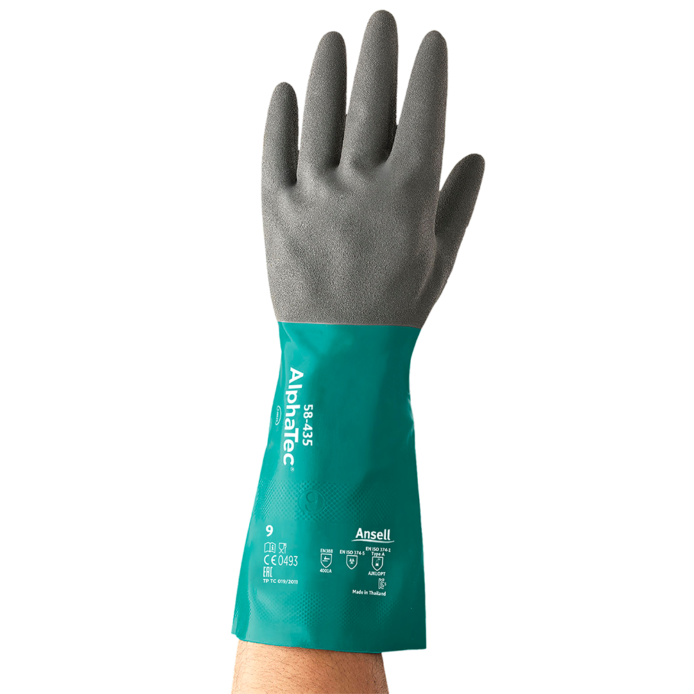 Ansell AlphaTec 58-435 Nitrile-Coated Chemical Gloves – Heavy-Duty, Strong Wet and Oily Grip - M