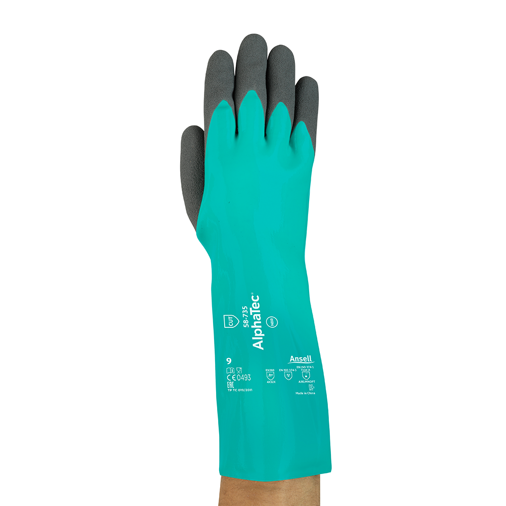Ansell AlphaTec 58-735 Nitrile-Coated Chemical and Cut Protection Gloves – With High-Visibility Liner - L