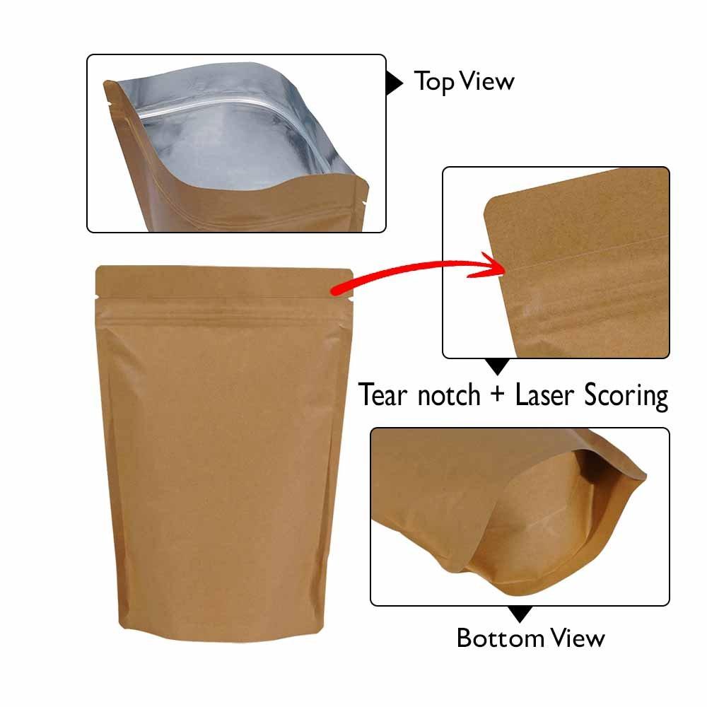 Stand Up Pouch 250g Kraft Brown Paper both sides w Zip no Valve 160w x 230h (45 + 45)g