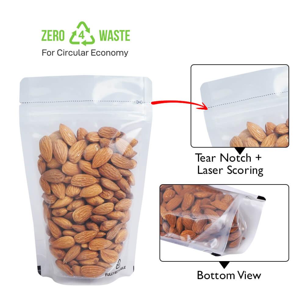 Stand up Pouch 1kg Recyclable Clear w Zip no Valve 235w x 335h x (60 + 60)g