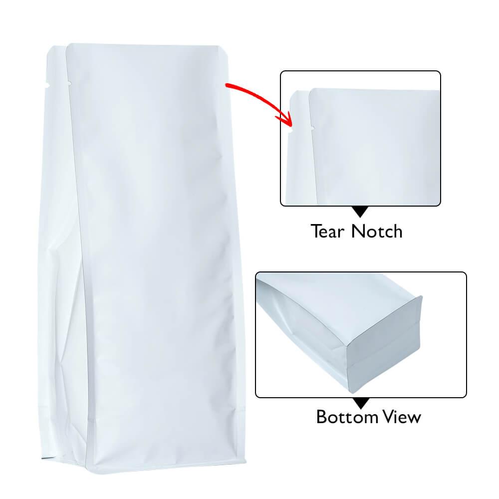 Flat Bottom Pouch - No Zipper 1kg Matt White No Valve 140w x 350h x (47.5 + 47.5)g