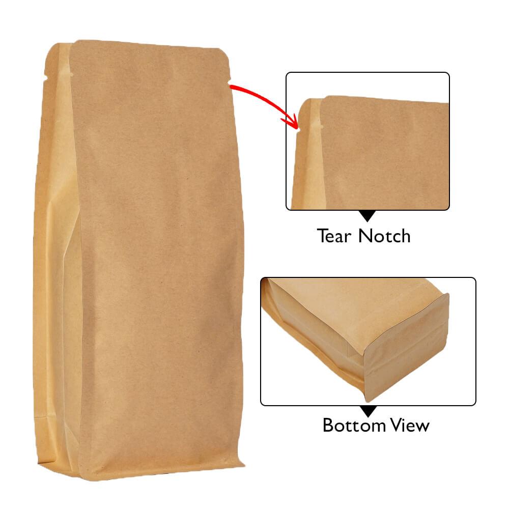 Flat Bottom Pouch - No Zipper 500g Brown Paper No Valve 110w x 280h x (40 + 40)g