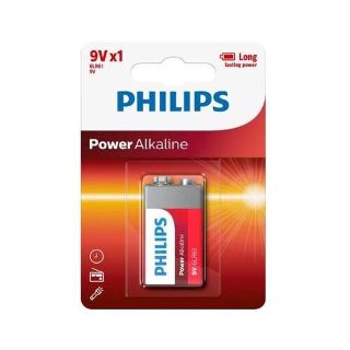 Philips Power Alkaline Battery - Red, 9V Size Pack 1